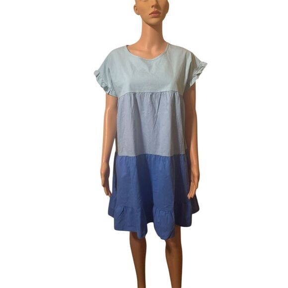 Simply Southern Women's Standard L Blue Tiered Color Block Knee Length Dress - Picture 4 of 13